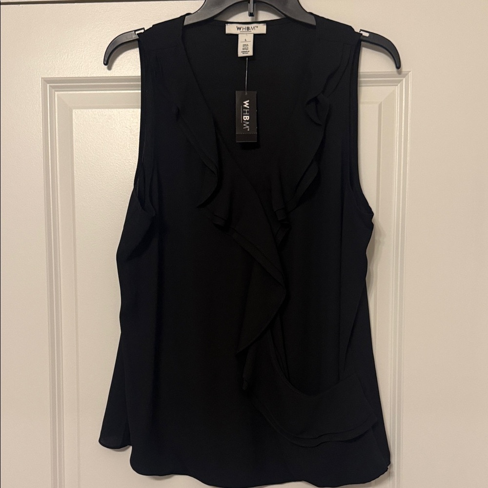 White House Black Market Sleeveless Black Ruffle Blouse